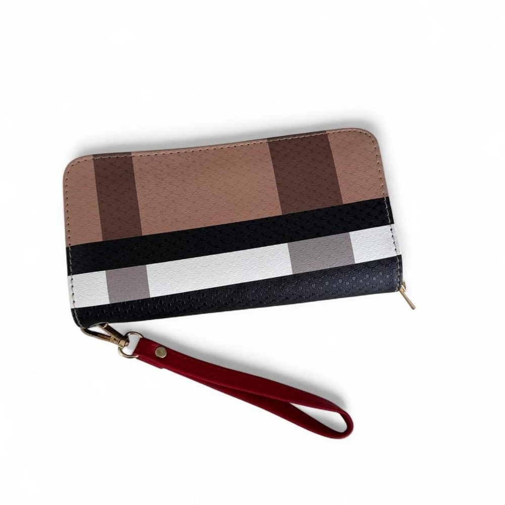 Colorblock Geometric Zip Around Wristlet Wallet Brown Tan Black White